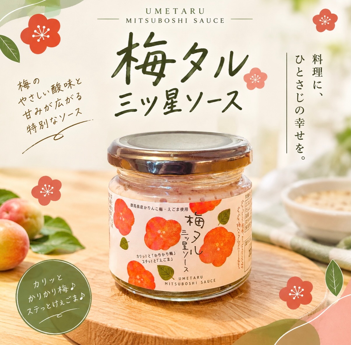 🌸 梅タル ミツ星ソース 🌸
📺 日本テレビ「ヒルナンデス!」で紹介されました!
梅のやさしい酸味と、えごまの香ばしさが広がる特別なソース。
カリッと「かりかり梅」
プチッと「えごま」
いつものお料理にひとさじ加えるだけで、いつもと違うおいしさに✨
🛍️ 伊香保梅の手仕事屋にて販売中!
伊香保にお越しの際は、ぜひお店でチェックしてみてくださいね😊
#伊香保梅の手仕事屋 #梅 #手仕事 #伊香保温泉 #伊香保観光